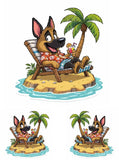 Beach German Shepherd on Island Sticker Set - Golf Cart Decals 8" & 4" 3-Piece