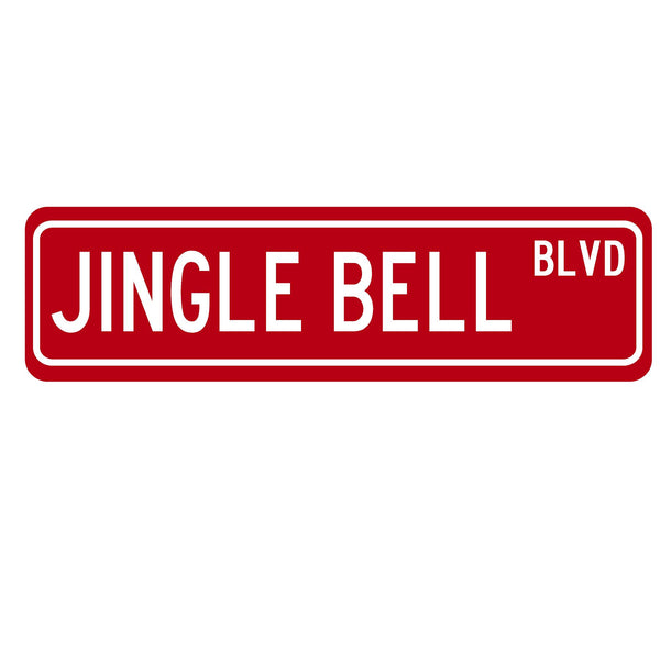 Jingle Bell Boulevard Christmas Street Sign - Red Aluminum Holiday Decor 6" x 24"