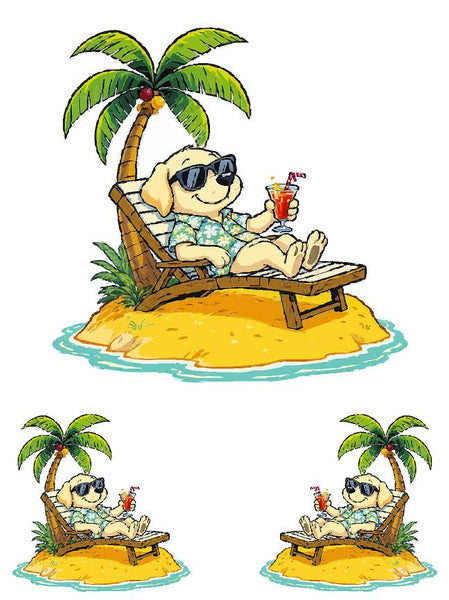 Beach Golden Retriever on Island Sticker Set - Golf Cart Decals 8" & 4" 3-Piece