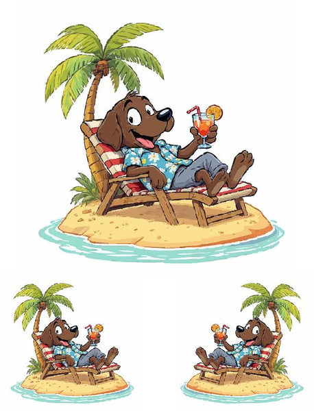 Beach Chocolate Lab on Island Sticker Set - Golf Cart Decals 8" & 4" 3-Piece