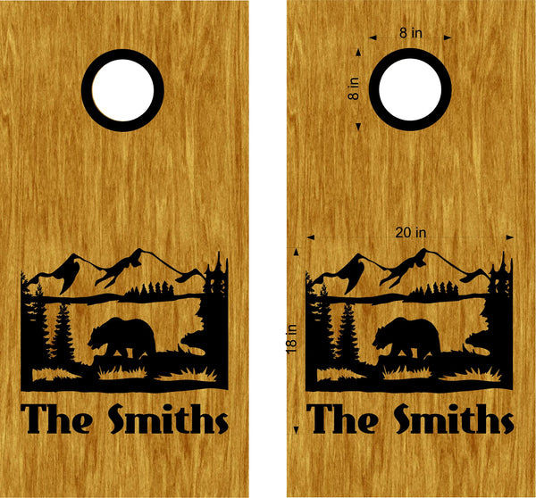 Bear Scenic Mountains Cornhole Decals Family Name Stickers NAT14