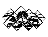 Moose Diamond Wall Panels WPS112 - a bull moose and a bedded moose under mountains, split across diamond panels, matte vinyl wall decal - Sticker Chef