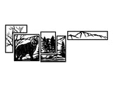 Wolf Ridge Wall Panels WPS114 - a wolf among pines and a mountain ridge, split across offset framed panels, matte vinyl wall decal - Sticker Chef