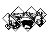 Buck Diamond Wall Panels WPS116 - two big bucks with pines and mountains, split across diamond panels, matte vinyl wall decal - Sticker Chef