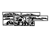 Grizzly Lake Wall Panels WPS118 - a grizzly bear by a mountain lake, split across framed panels, matte vinyl wall decal - Sticker Chef