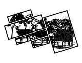Tilted Barn Wall Panels WPS122 - a buck and doe by an old barn and fence, split across tilted framed panels, matte vinyl wall decal - Sticker Chef