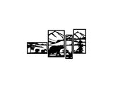Bear Family Wall Panels WPS107 - a bear and two cubs under mountains and pines, split across framed panels, matte vinyl wall decal - Sticker Chef