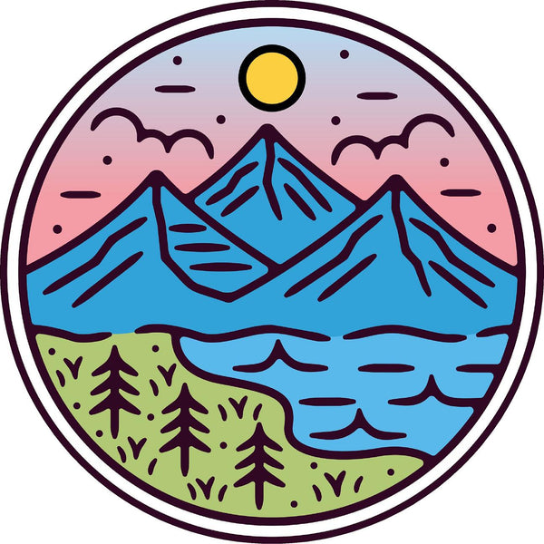 StickerChef Mirrored Mountain Lake Decal Set for RV & Camper - 8" or 15" Sizes