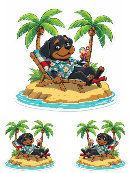 Beach Rottweiler on Island Sticker Set - Golf Cart Decals 8" & 4" 3-Piece