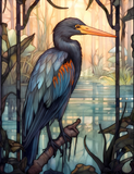 Stained Glass Style Blue Heron Window Cling, 18W x 23.5H inches, Reusable Decorative Glass Decal