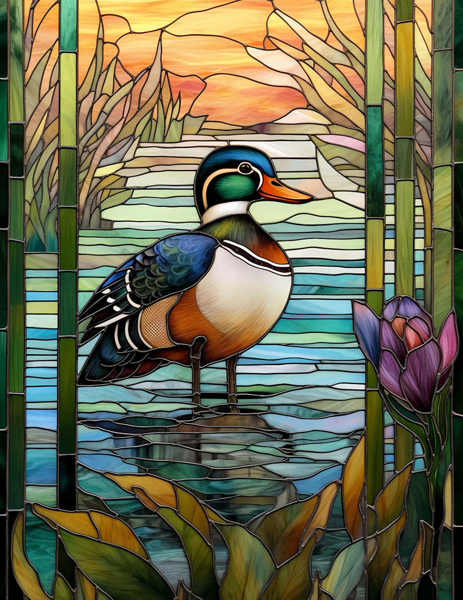 StickerChef Wood Duck Window Cling – Stained Glass Style Reusable Decal