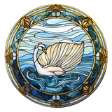 Swimming Swan Window Cling SGC243 - swimming swan printed stained glass window cling - Sticker Chef