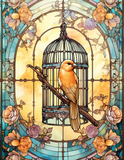 Canary Birdcage Window Cling SGC133 - canary on a birdcage printed stained glass window cling - Sticker Chef