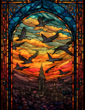Flying Birds Window Cling SGC134 - flock at sunset printed stained glass window cling - Sticker Chef