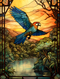 Macaw Stained Glass Cling SGC136 - macaw in flight printed stained glass window cling - Sticker Chef