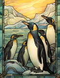 Penguin Stained Glass Cling SGC139 - penguin family printed stained glass window cling - Sticker Chef
