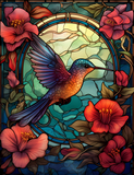 Hummingbird Arch Window Cling SGC141 - hummingbird in a flower arch printed stained glass window cling - Sticker Chef