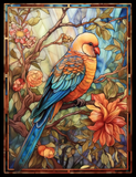 Parakeet Stained Glass Cling SGC143 - parakeet on a blossom branch printed stained glass window cling - Sticker Chef