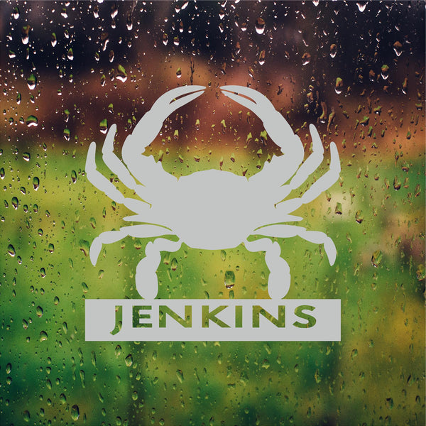 Custom Blue Crab Etched Vinyl Decal with Name - 15" x 15"