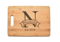 Monogram Family Name Kitchen Chef Baker Engraved Cutting Board CB05