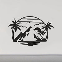 Palm Tree Mountains Sign RV Camper Camping Door Sticker CF201