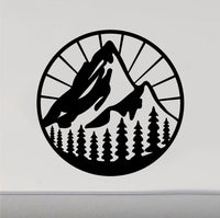 Sun Rays Mountains Sign RV Camper Camping Door Sticker CF301