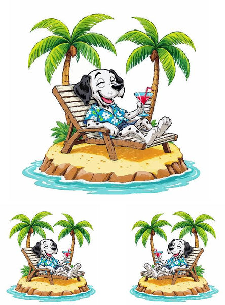 Beach Dalmatian on Island Sticker Set - Golf Cart Decals 8" & 4" 3-Piece