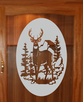 Deer Buck Trees Oval DIY Etched Glass Vinyl Privacy Film GC202