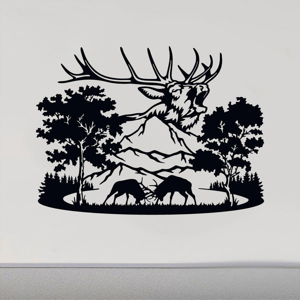 Elk Fighting Hunting Mountains RV Motor Home Replacement Decals