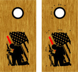 Kneeling Fireman Firefighter Decals Stickers Cornhole Board FFD06