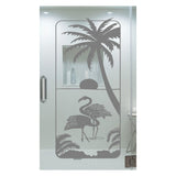Flamingos Palm Tree Frosted Privacy Film - 24x52 Etched Glass Decal Shower Door Bathroom Window