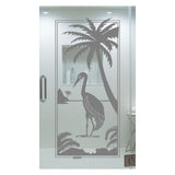 Heron Garden Scene Frosted Privacy Film - 24x52 Etched Glass Decal Shower Door Bathroom Window