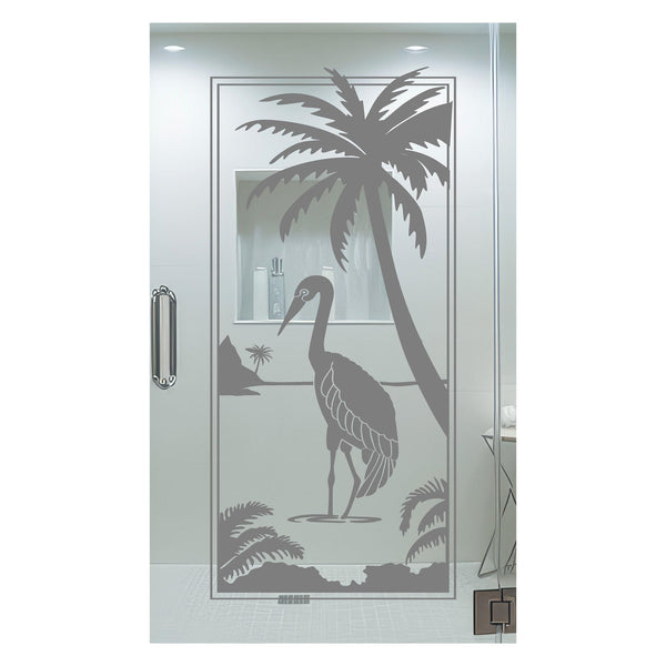Heron Garden Scene Frosted Privacy Film - 24x52 Etched Glass Decal Shower Door Bathroom Window