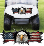 Eagle Flag Hood Decal Golf Cart – Bald Eagle American Flag Burst Printed Vinyl Sticker 14" x 6"