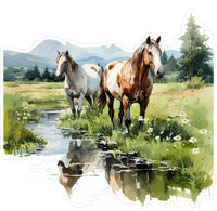 Majestic Wild Horses Watercolor Sticker Decal, 18"x22" - StickerChef H02B