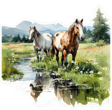 Majestic Wild Horses Watercolor Sticker Decal, 18"x22" - StickerChef H02B