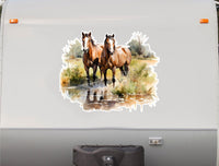 Watercolor Horses RV Decal - 18x22 Inch Camper & Trailer Sticker (H01B)