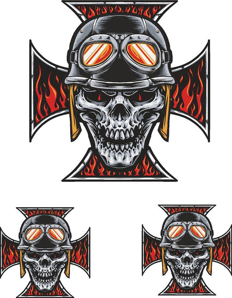 Iron Cross Skull Golf Cart Decal Kit - Biker Helmet Graphics Set with Squeegee