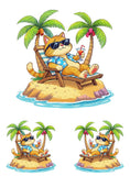Beach Cat on Island Sticker Set - Golf Cart Decals 8" & 4" 3-Piece