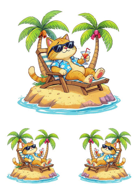 Beach Cat on Island Sticker Set - Golf Cart Decals 8" & 4" 3-Piece