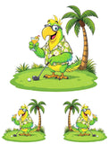 Tropical Parrot Golfer Sticker Set - Golf Cart Decals 8" & 4" 3-Piece