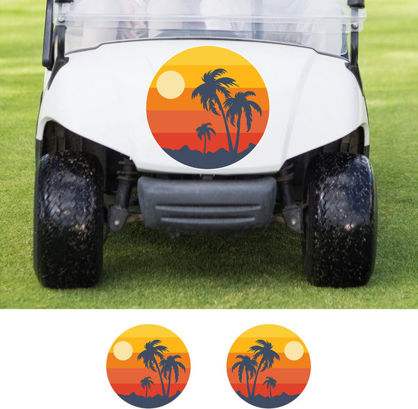 Tropical Sunset Palm Tree Golf Cart Decal Set – 3-Piece Outdoor Vinyl Stickers PLM01