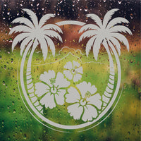 Etched Glass Vinyl Decal - Palm Tree  Hibiscus Flowers for Bathroom Shower Door Decor