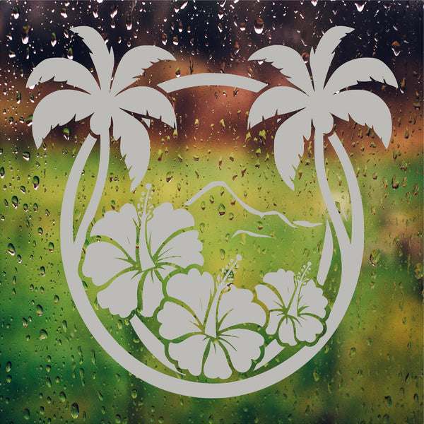 Hibiscus Flowers  Palm Trees Etched Glass Vinyl Decal for Bathroom Decor