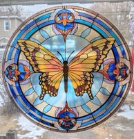 Stained Glass Style Blue Heron Window Cling, 18W x 23.5H inches, Reusable Decorative Glass Decal