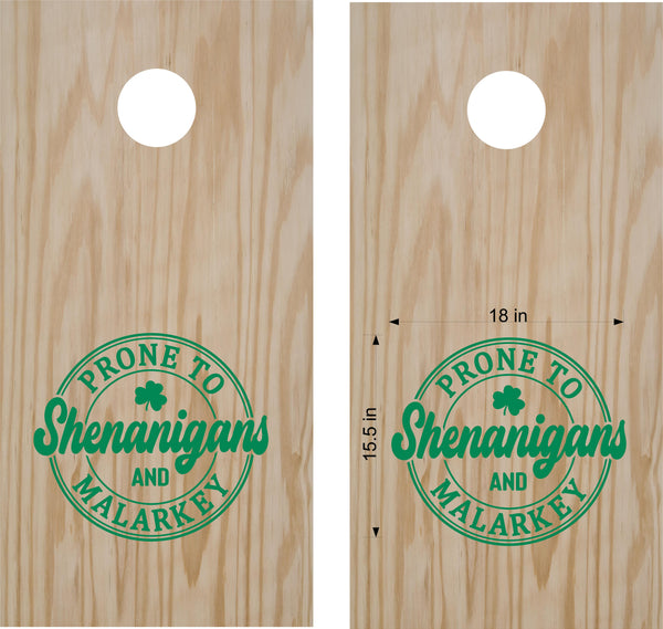 "Prone to Shenanigans" Cornhole Decals - Set of 2