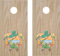 StickerChef Printed Sea Turtle Beach Scene Cornhole Decal Set – Full-Color (Set of 2)