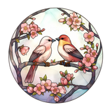 Lovebirds Stained Glass Cling SGC116 - lovebirds on cherry blossoms printed stained glass window cling - Sticker Chef