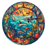 Dolphin Stained Glass Cling SGC128 - dolphins printed stained glass window cling - Sticker Chef