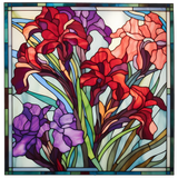 Red Iris Window Cling SGC190 - red and purple irises printed stained glass window cling - Sticker Chef